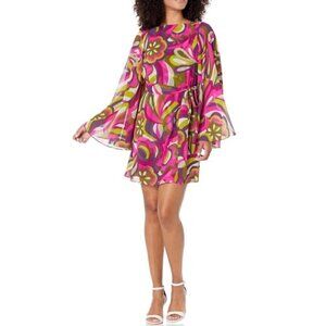Trina Turk 'Molly' Mod-Print Statement-Sleeve Mini-Dress, Trina Pink Multi